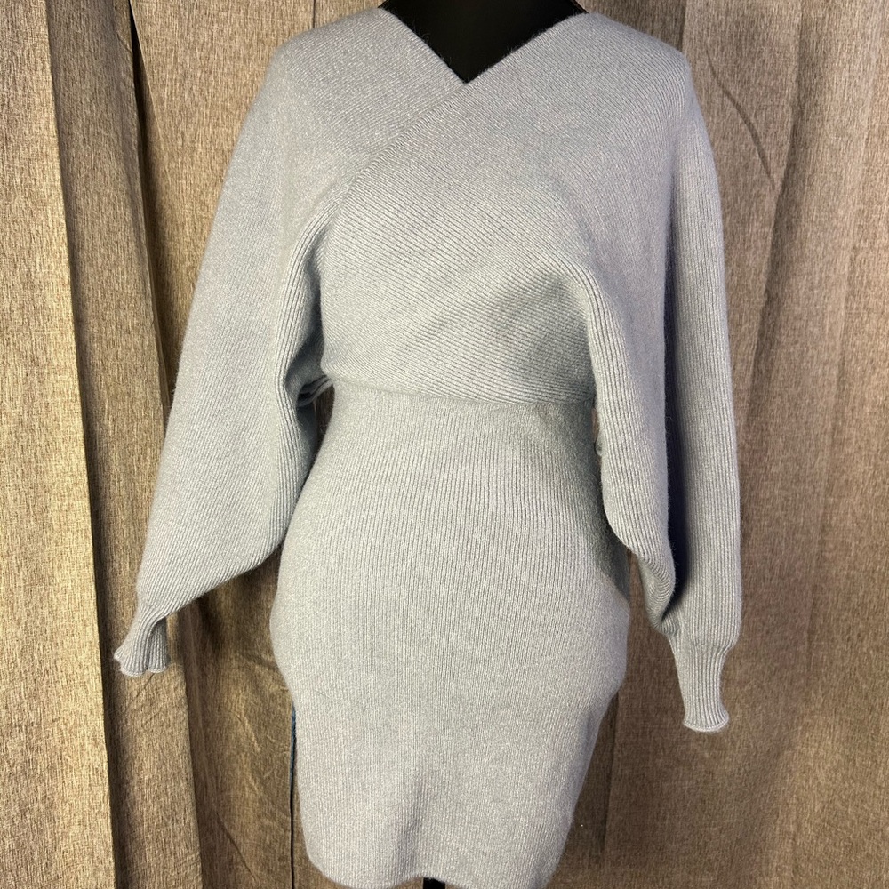 Chic Light Blue Knit Mini Dress